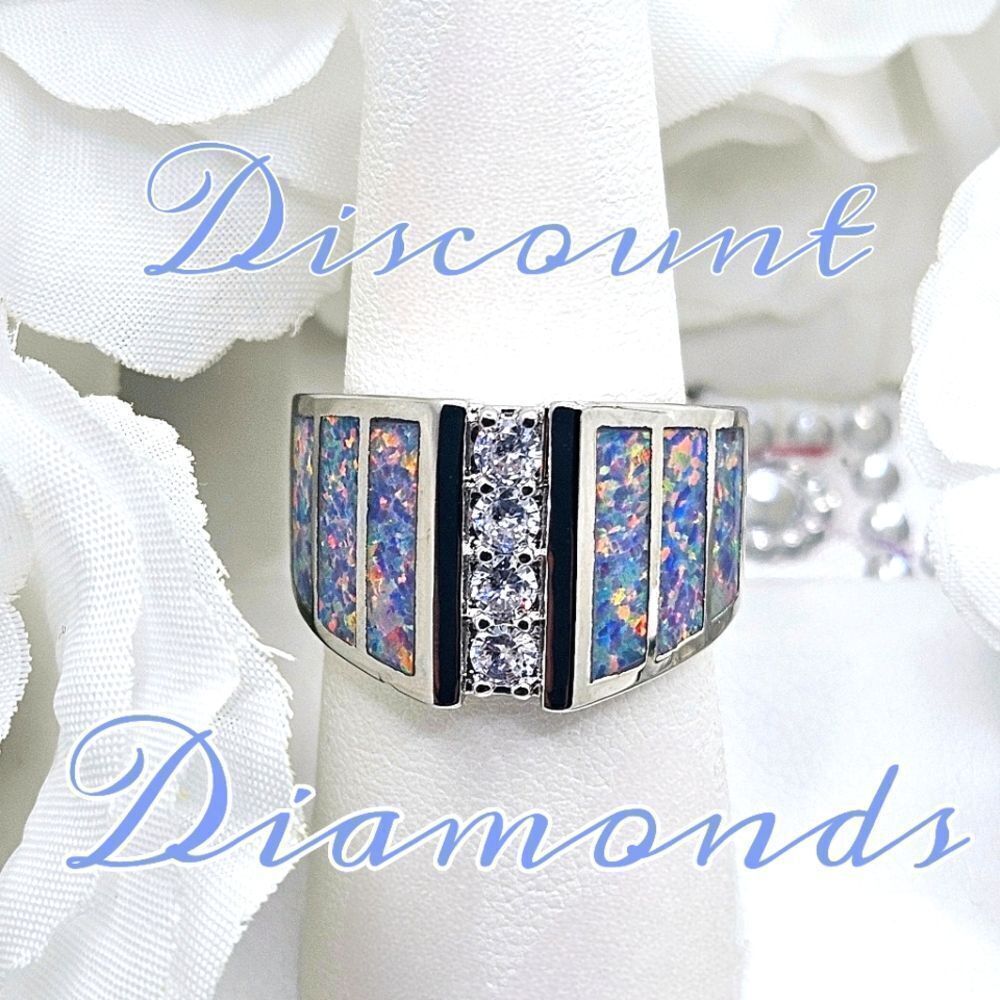 Moissanite & White Lavender Opal Cocktail Ring on 925 Sterling Silver